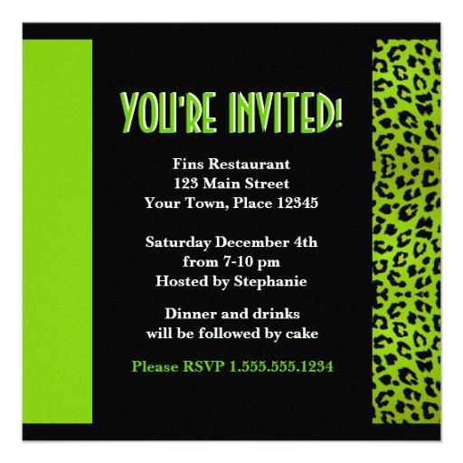 Animal Print Green Leopard Black and White Zebra Personalized Invites