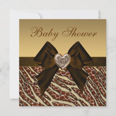 Animal Print & Heart Gold & Brown Baby Shower Custom Announcements