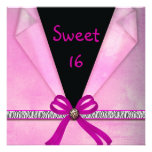 Animal Print Pink & Black Folded Sweet 16 Custom Announcements