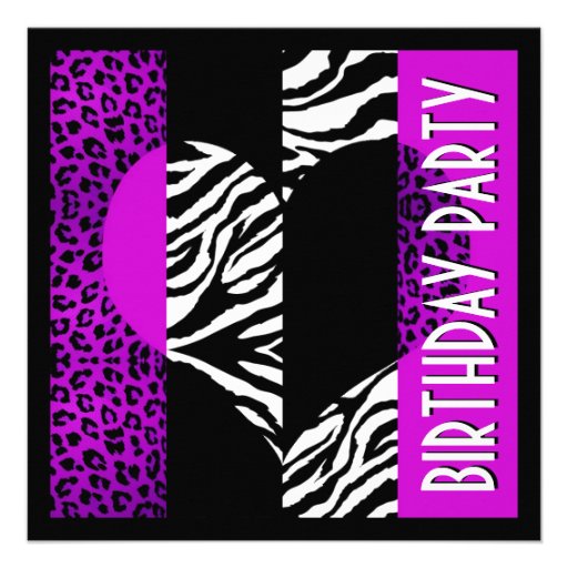 Animal Print Purple Leopard Black and White Zebra Invitations
