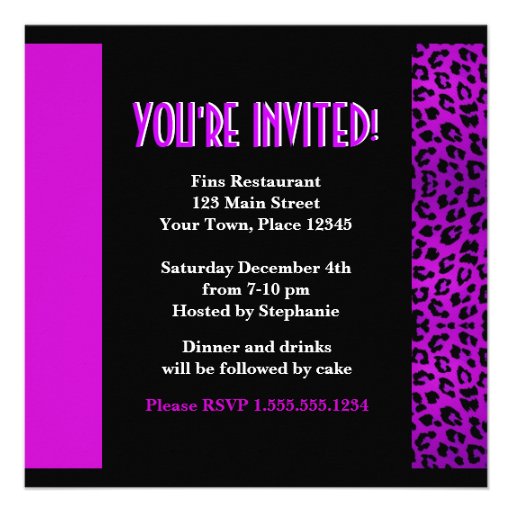 Animal Print Purple Leopard Black and White Zebra Invitations