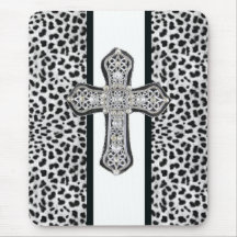Animal Print  & Rhinestone Cross Mouse Pad