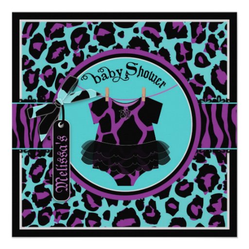 Animal Print Rock Star Tutu Baby Shower Custom Invitations (front side)