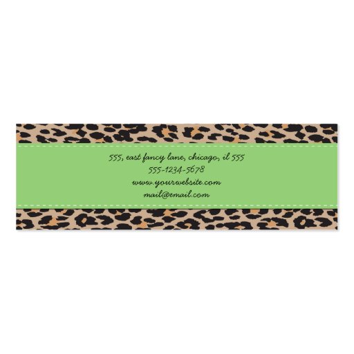 Animal Print Skin Wild Leopard Brown Black Green Business Card Template (back side)