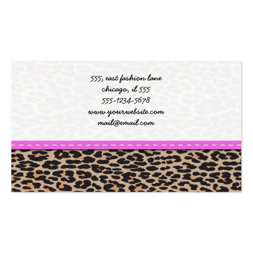 Animal Print Skin Wild Leopard Brown Black Pink Business Card Templates (back side)