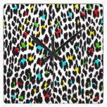 Animal Print Wild Leopard Red Yellow Blue Green Clocks