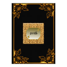 Animal Skin  Flowers Black Glamour Birthday Party Invites