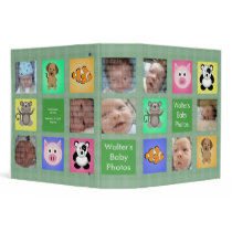 Animal Squares Green Baby Photo Album -Customize! 3 Ring Binder