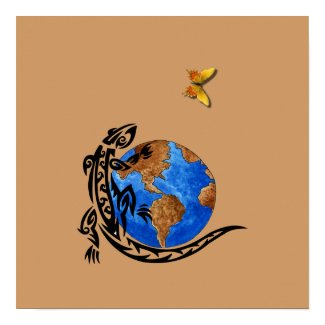 Animal World Planet Earth, Butterflies and Gecko Animals Animal World print