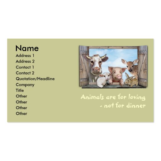 Animals are for loving business card templates (front side)