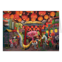 Animals in China Town cards