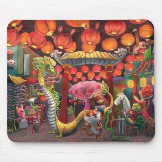 Animals in China Town Mouse Pads