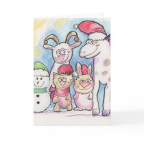 Animals in the snow wearing Christmas hats Greeting Cards