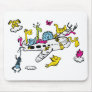 Animals Riding Airplane Cartoon Fantasy Art Mousepad