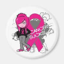 Animated Girl Breast Cancer Sucks Refrigerator Magnet
