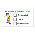 Animated Pencil Homework Excuse Cards Business Cards