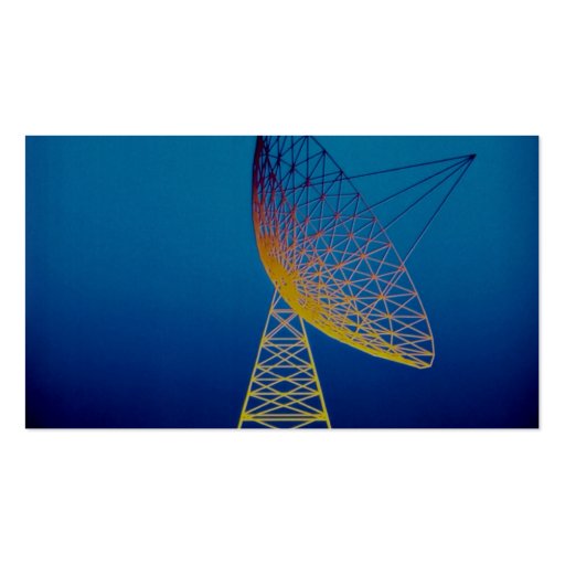 Animated satellite dish over blue background business card (back side)