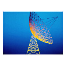 Animated satellite dish over blue background custom invite