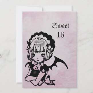 Anime Bat Girl Goth Fantasy Sweet 16 Birthday zazzle_invitation