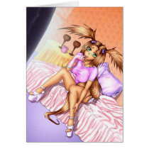 Anime Girl Nikki on Bed Greeting Card