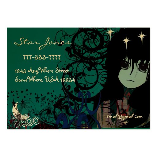 Anime Girls Moon Cloud Stars Business Card Template (front side)