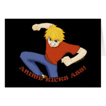 Anime Kicks Ass Greeting Cards