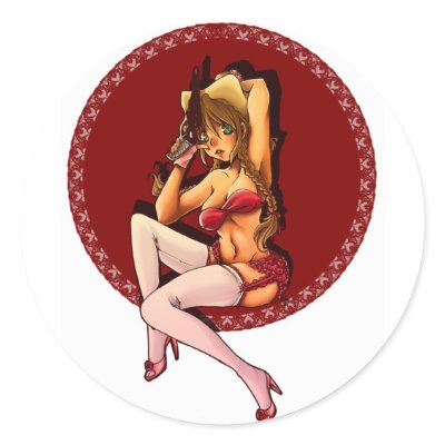 Anime/Manga Pinup Girl Round Stickers by midnight766