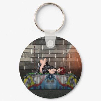 Anime Redhead Resting at Goth City Keychain by mrssocolov4