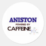 Aniston powered by caffeine round sticker