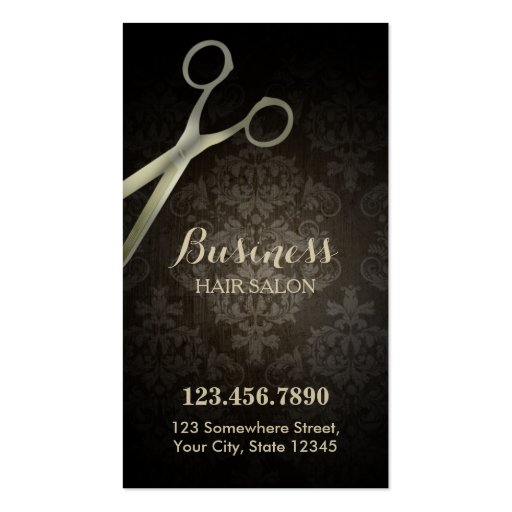 Anitique Scissor Damask Hair Salon Punch Card Business Cards (front side)
