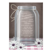 Aniversario de la guinga del rosa del tarro de alb invitaciones