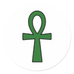Ankh Egyptian Hieroglyphic Cross Key Life Green Round Stickers