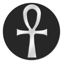 Ankh Silver Round Stickers