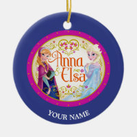 Anna and Elsa Personalized Double-Sided Ceramic Round Christmas Ornament