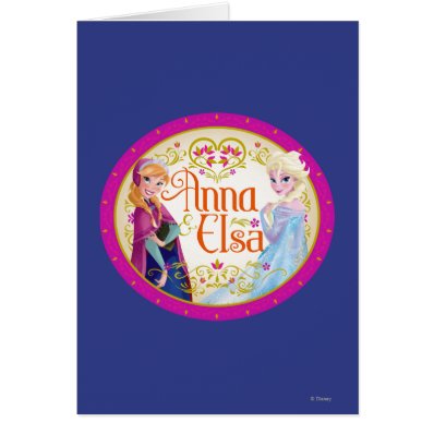 Anna and Elsa with Floral Frame Greeting Card