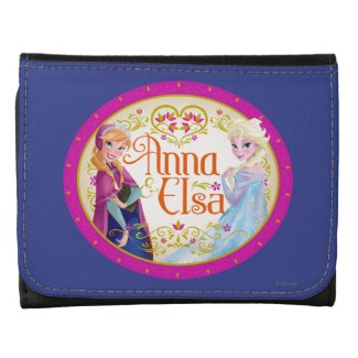 Anna and Elsa with Floral Frame Trifold Wallet