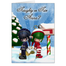 Anna Christmas Holiday Card Naught or Nice Elfs at