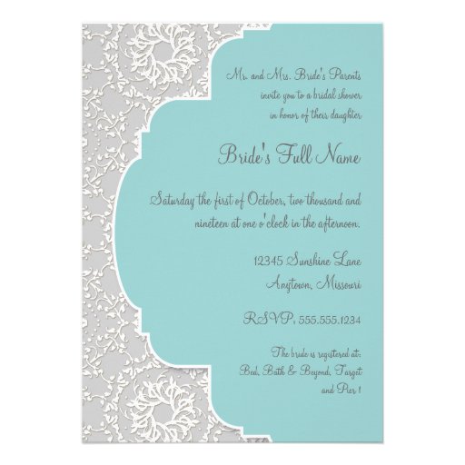 AnnaLiese Peacock Damask - Blue Grey Bridal Shower Invites