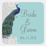 AnnaLiese Peacock Damask - Blue Grey Matching Seal Square Sticker