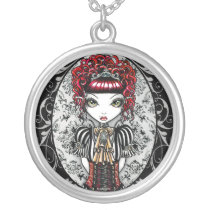 annie, victorian, gothic, goth, red, hair, stripes, baroque, princess, tiara, corset, fae, faery, faerie, fairy, fantasy, art, myka, jelina, mika, humans, Necklace with custom graphic design