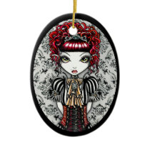 annie, victorian, gothic, goth, red, hair, stripes, baroque, princess, tiara, corset, fae, faery, faerie, fairy, fantasy, art, myka, jelina, mika, humans, Ornament with custom graphic design