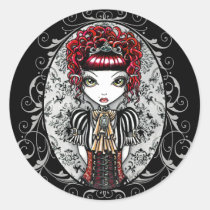 victorian, gothic, annie, red, corset, damask, scroll, fantasy, art, myka, jelina, fairy, faery, faerie, fae, fairies, characters, Sticker with custom graphic design