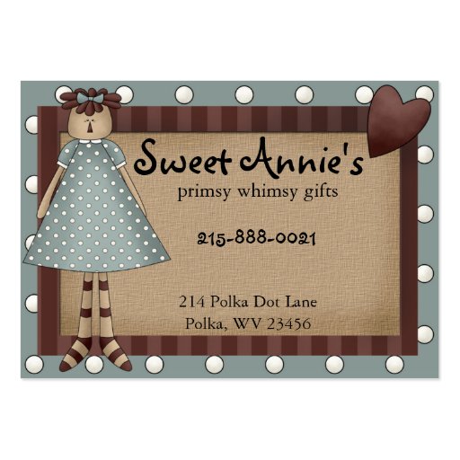 Annie Whimsy Primsy Country Business Card (front side)