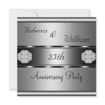 Anniversary 25th Elegant Roll Silver Party Invites