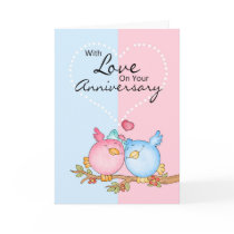 Anniversary Card With Two Loving Birds - Anniversa