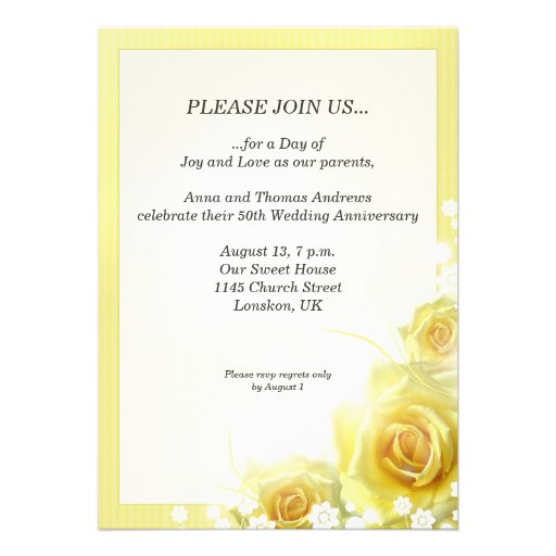 Anniversary dinner invitation with yellow roses