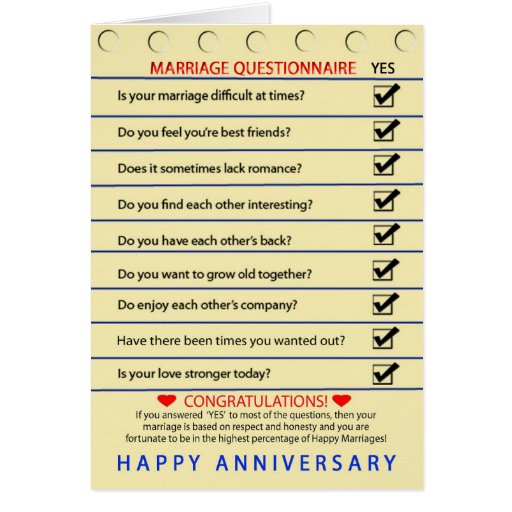 ANNIVERSARY MARRIAGE QUESTIONNAIRE GREETING CARD Zazzle