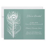 Anniversary Party Peacock Feather Teal Invitations