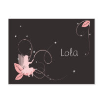 Announcement of pink birth fairy stars arabesque postcard