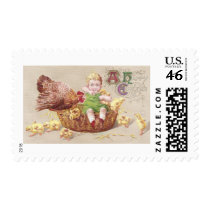 Annoyed Hen & Naughty Child Vintage Easter Card Postage Stamp